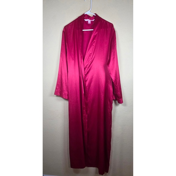 Victoria's Secret Other - Victoria Secret Fuchsia Pink Satin Maxi Robe Long Sleeve M/L kimono lounge READ